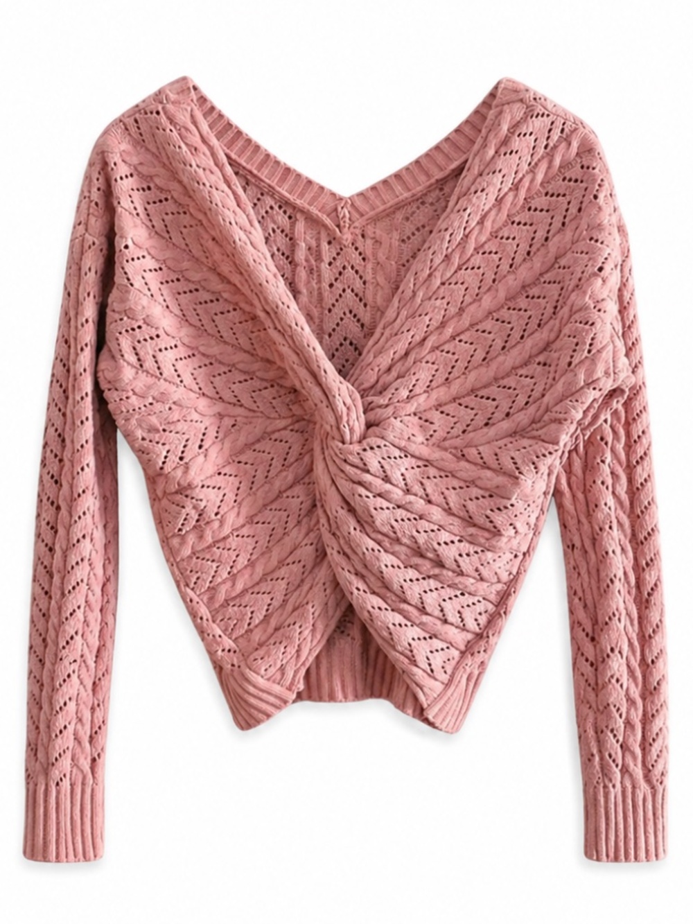 moon & madison Twist Back V-Neck Chenille Knit Pink Sweater – Size Small EUC